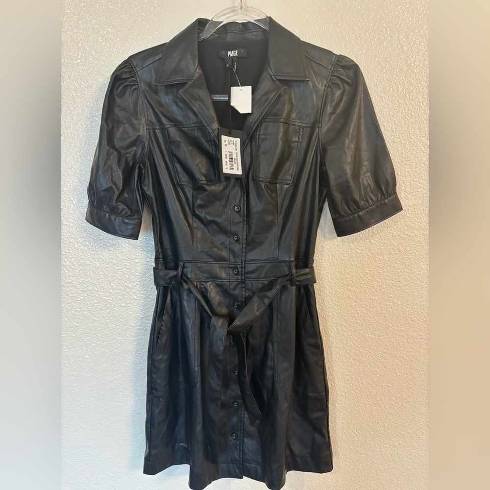 PAIGE Mayslie Vegan Leather Dress in Black NWT - Picture 2 of 7
